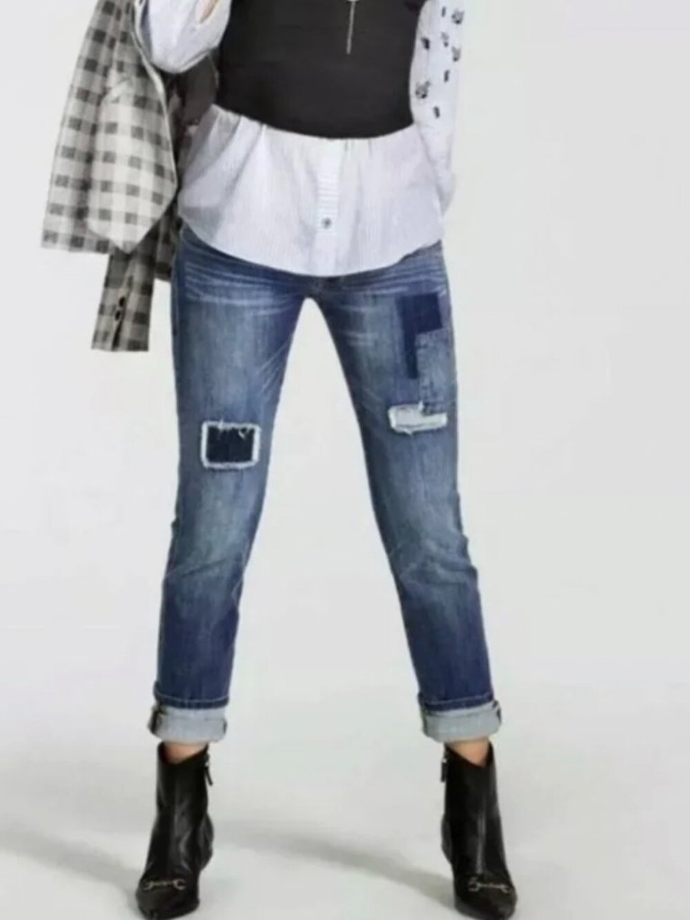 CAbi 5308 Slim Boyfriend Patchwork Jeans Size 4